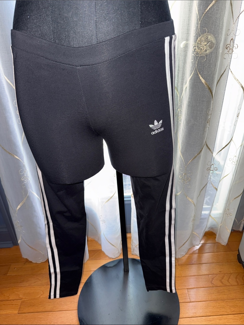 adidas Black Leggings with White Three-Stripe Sides